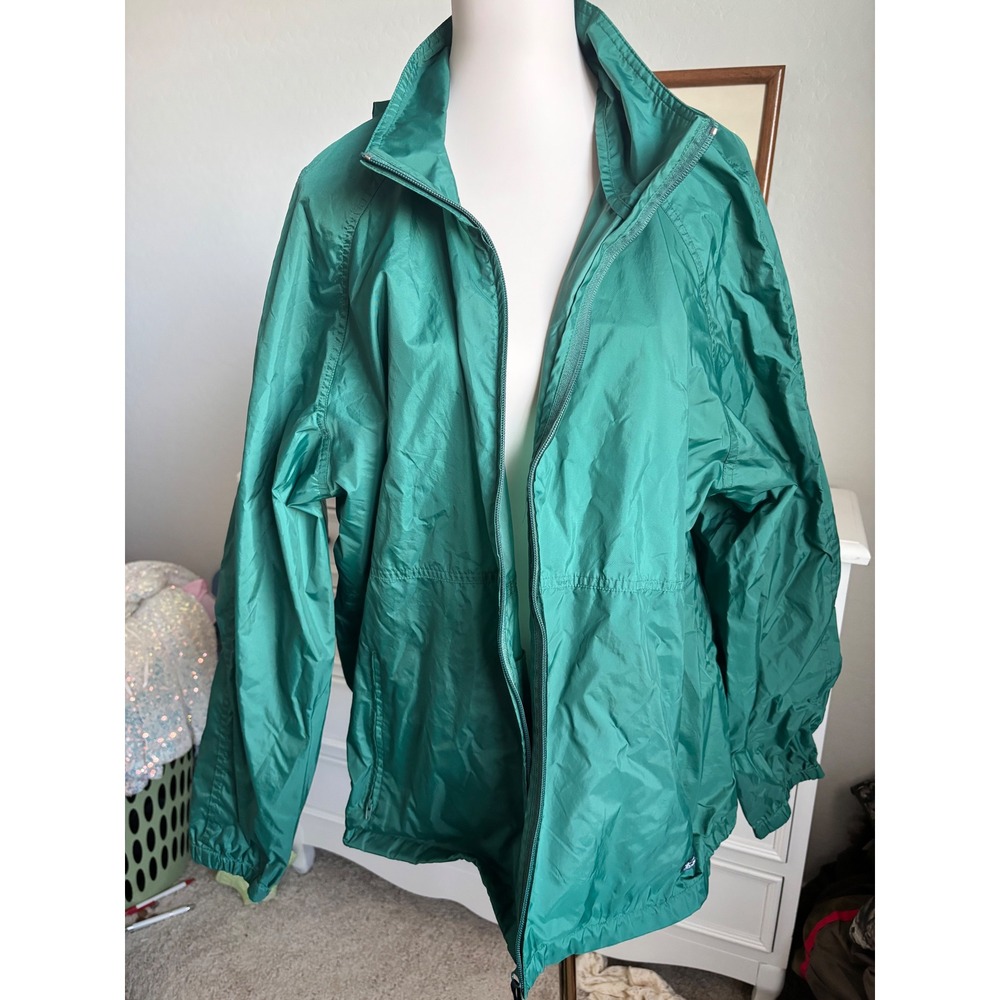 Woolrich Windbreaker Green Jacket Vintage Rugged Outdoorwear Full Zip Hooded 2XL